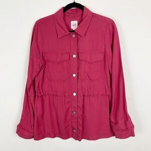 GAP Women Utility Shirt Jacket Raspberry Pink Lyocell Utility‎ Style Size Medium